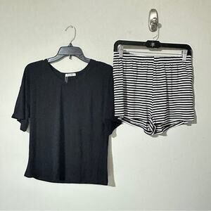 2 Pieces Women’s Casual Short  Sleeve  Crew Neck Elastic Waist Pants Sz  M